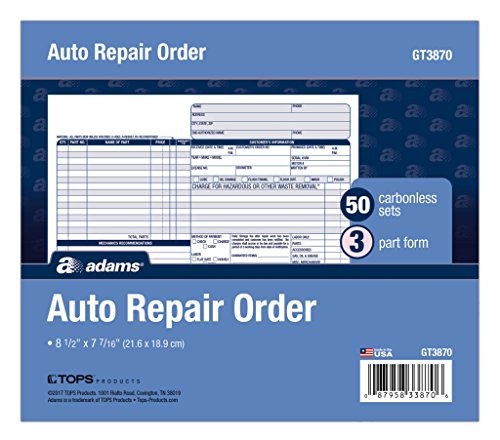 auto repair price sign - Adams Auto Repair Order Forms, 8.5 x 7.44 Inch, 3-Part, Carbonless, 50-Pack, White and Canary (GT3870)