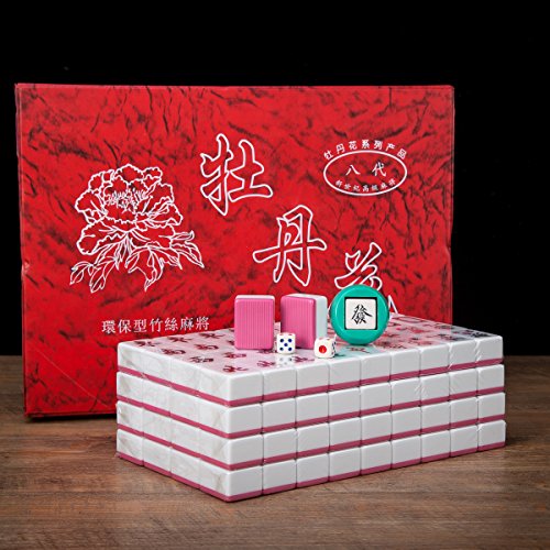 THY COLLECTIBLES Traditional Chinese Mahjong Game Set 144 + 2 Spares Pink Color Tiles