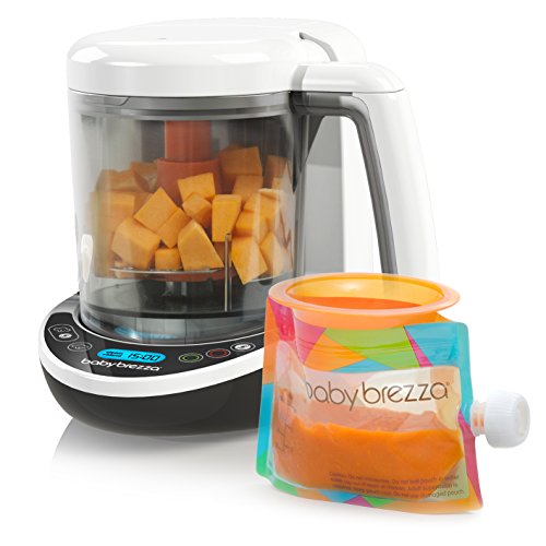 baby food steam and blender - Baby Brezza Small Baby Food Maker Set – Cooker and Blender in One to Steam and Puree Baby Food for Pouches - Make Organic Food for Infants and Toddlers - Includes 3 Pouches and 3 Funnels