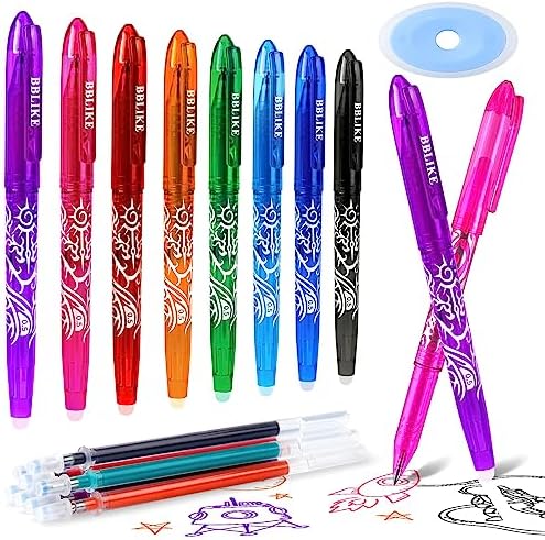 BBLIKE Erasable Pens Rub Out Pens - 8Pcs Colorful Frixion Rollerball Pens and 8 Ballpen Refills, 0.5mm Friction Gel Pens with Rubbers on the End, Eraser Pens for Kids Adult School Office Stationary