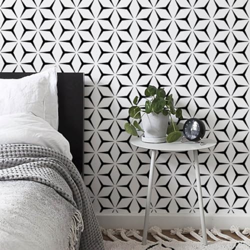 Heroad Wall Paper Peel and Stick Modern Black and White Wallpaper Peel and Stick Boho Geometric Contact Paper for Cabinets and Drawers Renter Friendly Self-Adhesive Removable Waterproof 17.7” x 118”