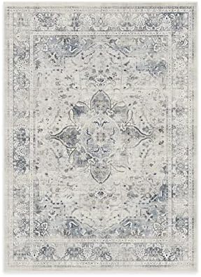 RUGGABLE Washable 5x7 Area Rug, Sarrah Blue Quartz, Premium Vintage Rugs for Living Room, Bedroom, Kitchen, Office, Classroom with Gripper Non Slip Pad