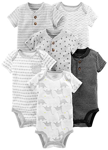 Simple Joys by Carter's Boys' 6-Pack Short-Sleeve Bodysuit, Black/White, 3-6 Months