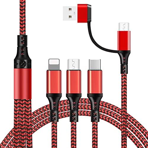 Unillous Multi Charger Cable, USB A/USB C 5 in 1 Charger Cable [1.2M] Multiple USB Cable Nylon Braided with iP Micro USB Type C Fast Charging Cable for Android Samsung Galaxy, Huawei, Oneplus