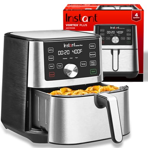 Instant Vortex Plus 4QT Air Fryer, Custom Program Options, 6-in-1 Functions Crisps, Broils, Roasts, Dehydrates, Bakes, Reheats, 100+ In-App Recipes, from the Makers of Instant Pot, Stainless Steel