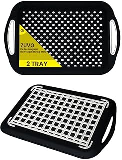 Zuvo 2Pcs Anti-Slip Food Serving Tray with Handles, Multipurpose Non-Slic Dinner/Drinks Serving Trays with High Grip Rubbe...