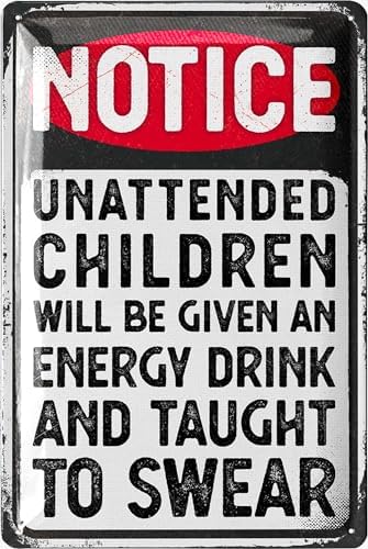 LANOLU Funny Signs For Man Cave - NOTICE CHILDREN - Funny Bedroom & Man Cave Signs, Cool Garage Decor, Metal Vintage Bar Signs, Man Cave Stuff, Vintage Tin Sign 12x8"