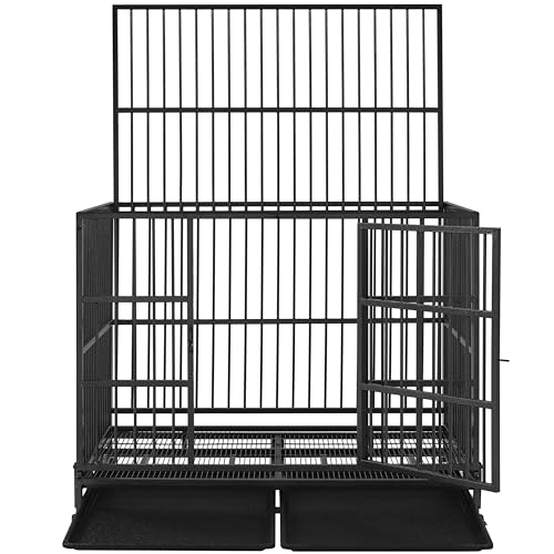 Yaheetech 42'' Heavy Duty Dog Crate Foldable Dog Cage for Medium/Large Dogs W/Double Doors/Removable Trays