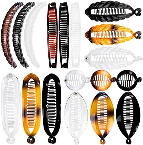 18 Pieces Banana Hair Clips Classic Clincher Combs Ponytail Hair Comb Fishtail Hair Holder Double Banana Clip Set for Women Girls, 6 Styles