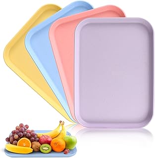 Generic Plastic Trays for Food Serving, 4 Pcs Dinner Tray, Plastic Serving Tray, Small Trays for Tea or Coffee for serving...