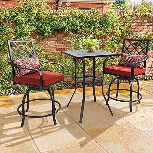 bar height outdoor furniture - Omelaza 3 Pcs Patio Swivel Bar Stools Set, Outdoor Bar Height Bistro Chairs Set with 2 Cushioned Chairs & 1 Square Bistro Table, Backyard, Lawn, Garden, Black