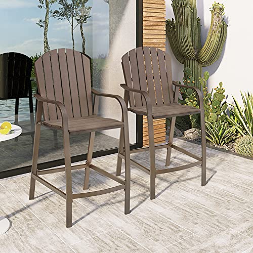 bar height outdoor furniture - Crestlive Products Patio Wood Bar Stools Counter Height Chairs All Weather Furniture with Heavy Duty Aluminum Frame in Brown Finish for Outdoor Indoor, Pack of 2 (Brown)