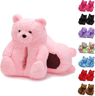 ROVANCHY Women's Indoor Bedroom Slippers,Cute Teddy Bear Slippers Trendy Funny Animal Slippers,Fun Birthday Valentine's Gi...