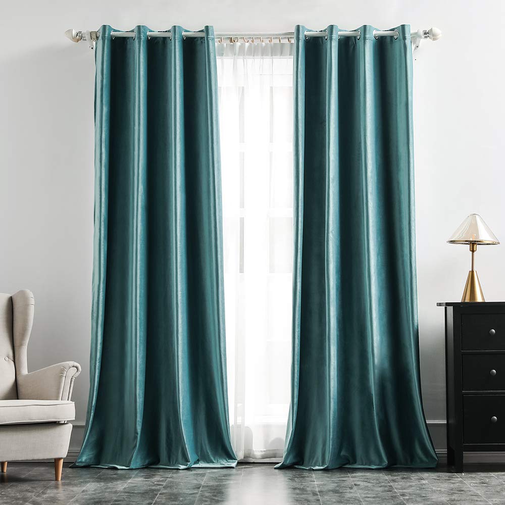 Dark teal velvet curtains