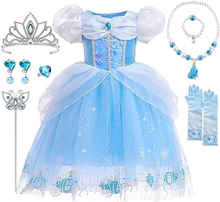 TOLOYE Princess Costumes for Girls, Cinderella Dress Up for Girls with Crown Fairy Wand Necklace Sets, Cinderella Princess...