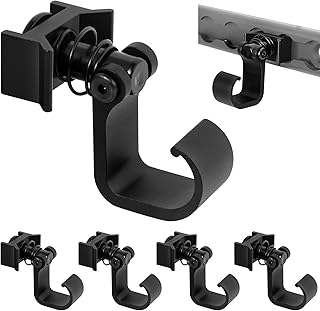 PALOZO L Track Single Stud Fitting with Gear Hook L-Track Spring Loaded Adjustable Gear Hook, Pack of 5, Black