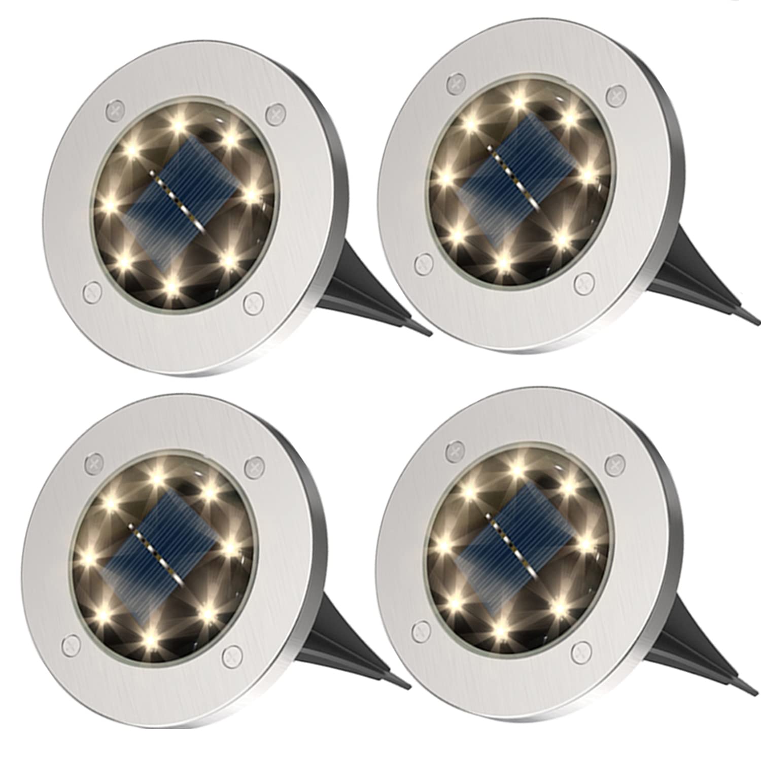 Solar Outdoor Lights?4 Pack Deck Lights Solar Powered - Outdoor Solar Ground Lights for Landscape? Lawn? Steps Decks? Pathway Yard Stairs Fences? Garden Decorations, (Warm White)