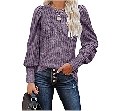 MIHOLL Women's Puff Long Sleeve Shirts Casual Knit Blouses Crew Neck Elegant Tunic Tops