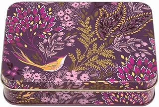 Elite Gift Boxes Sara Miller New Havali Small Rectangular Tin Purple Leaves and Birds 141 x 101 x 32mm