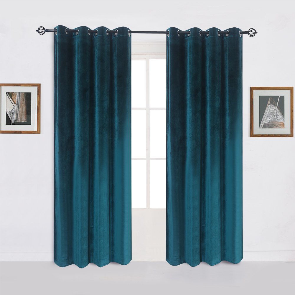 Dark teal velvet curtains