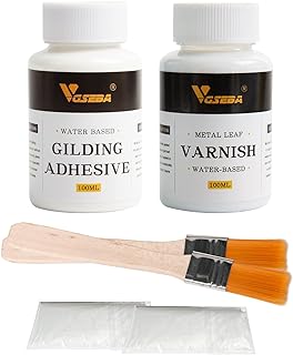 Gold Leaf Adhesive, 6.8oz Gilding Adhesive Set, Metal Leaf Glue and Varnish for Foil Transfer Sheets, Decor Foil, Arts Use...