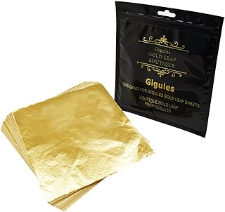 Gigules Gold Leaf Sheets 100 Pcs Imitation Gold Foil Sheets for Arts Painting Gilding Crafts Decoration 5.5" x 5.5"