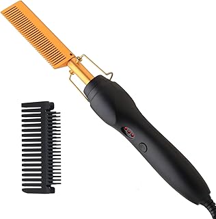 Hot Comb Electric Pressing Comb with Anti-Scald and Ceramic Plates - Versatile Hair Straightener, Curler, and Heated Brush...