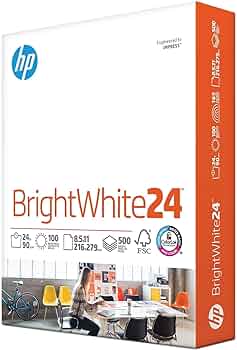 HP Printer Paper | 8.5 x 11 Paper | BrightWhite 24 lb |1 Ream - 500 Sheets| 100 Bright | Made in USA - FSC Certified | 203000R