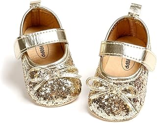 Meckior Infant Baby Girls Soft Sole Bowknot Princess Wedding Dress Mary Jane Flats Prewalker Newborn Light Baby Sneaker Shoes