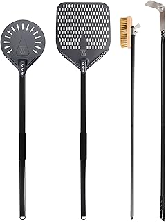 SHANGPEIXUAN Pizza Turning Peel 9 Inch Perforated Pizza Peel and Pizza Brush Ash Rake 4 Piece Wood Fired Commercial Pizza ...