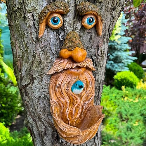 Mood Lab Tree Faces Decor Outdoor - Old Man Bird Feeder - Tree Hugger Garden Decoration - Yard Art Statues