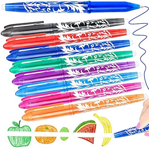 8 Erasable Pens Rub Out Pens, Eraser Pen with Rubber, Erasable Gel Pens with Rubbers on the End, Friction Pens that Rub Out, Writing Pens for Kids Adults, Office, School Gifts set, Stationery Supplies