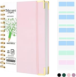 Thboxes A5 Notebook, 300 Pages A5 Notepad Spiral Notebook, 100GSM College Ruled Paper Hardback Notebook for Women Men Offi...