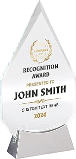 9 1/4" Personalized Glass Plaque for Awards and Trophies, Custom Award for Employee of the Month, Retirement, Leadership a...