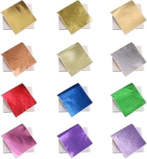 KINNO 12 Colors Imitation Gold Leaf Sheets Multi-Color Gold Leaf Paper - 600 Pieces for Arts Decoration, DIY Crafts, Furni...