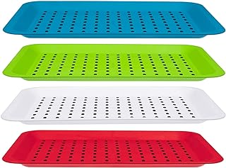 Invero Set of 4 Anti-Slip Top and Bottom Plastic Serving Tray with High Grip Rubber Surface and Non-Slip Padded Base Ideal...