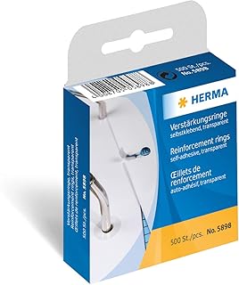 HERMA Hole Reinforcement Rings White, 500 Labels, Ø 12 mm, Dispenser Pack Self Adhesive Hole Reinforcer Stickers, Sticky H...