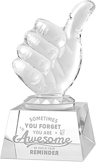 QIANCHANG Thumbs Up Crystal Glass Award Plaque Trophy, Inspirational You are Awesome Gift for Women Men Employee Coworker,...