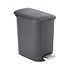 Amazon Basics Compact Bathroom Small Plastic Rectangular Trash Can with Removable Inner Bucket, Steel Foot Pedal for Hands Free Opening, Black, 6 Liters