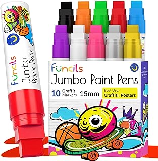 Funcils 10 Jumbo Acrylic Paint Markers - 15mm Acrylic Paint Pens for Canvas, Rock Painting, Wood, Plastic, Glass - Thick P...