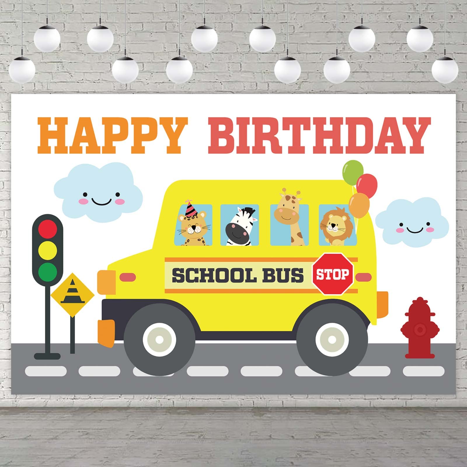 Buy Yellow School Bus Happy Birthday Banner Backdrop Background Photo ...