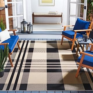 SAFAVIEH Courtyard Collection Area Rug - 10' x 14', Black & Bone, Plaid Design, Indoor/Outdoor & Washable, Ideal for Pati...