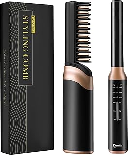 FERNIDA Cordless Hair Straightener Brush, Rechargeable Portable Heated Comb Mini Straightening Brush for Women and Mens Be...