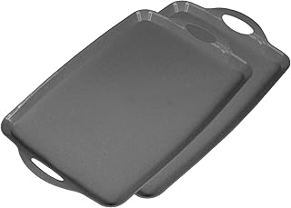 simpa Large Plastic Serving, Breakfast, TV Dinner Trays with Handles - Graphite 51 x 33cm - Set of 2