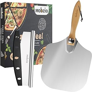 mobzio Pizza Peel Metal Pizza Spatula, Pizza Paddle 12 x 14 inch, Pizza Cutter Rocker, Pizza Paddle with Foldable Handle, ...