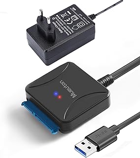 Mueuton Câble Adaptateur Sata USB 3.0, pour disque dur/SSD 3,5/2,5 pouces avec adaptateur d'alimentation 12 V/2 A prend en...