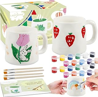 LADYSONS Paint Your Own Mug Set, Pottery Painting Kit for Adults, Art and Crafts Kit Includes Mugs, Brushes, Paints and Pa...