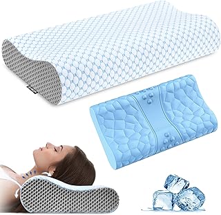 Neck Pillow Memory Foam Pillows - Cooling Neck Support Pillow for Pain Relief, Ergonomic Cervical Pillow for Sleeping, Ort...