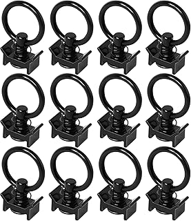 PALOZO L Track Single Stud Fitting 4,000LB Capacity with Round Ring Aluminum Keeper Cargo Control, Pack of 12, Black