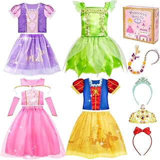 MELAND Princess Costumes for Girls - 4 Set of Princess Dress up for Girls Aged 3 4 5 6 7 8, Fancy Dress Up Clothes for Kid...